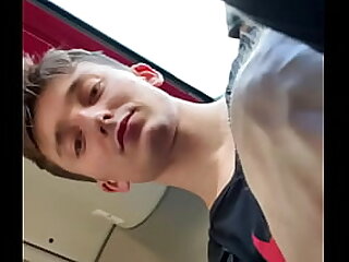 Twink coming home from school masturbates big cock on the bus and make huge cum on the seat