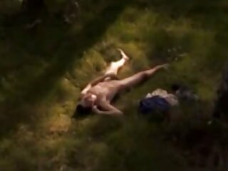 Outdoors and rubs out a load