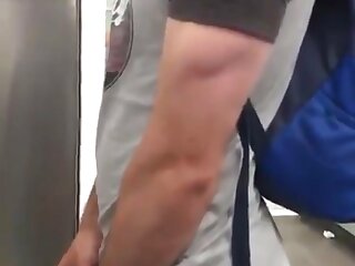 Fit uncut stud at urinal spy piss