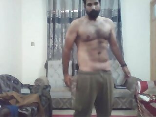 Hairy Desi hunk strips and jerk for the camera