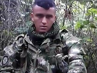 Straight colombian soldier jerking and cumming