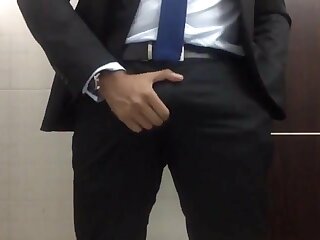 Gay cum hot daddy at office bathrom