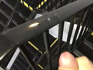 Big dick shooting cum all over the staircase