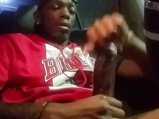 Black hunk jerks off his huge dick and shoots a thick load
