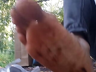 Dirty soles with chocolate and ketchup in each Nike Air Force 1 sneakers&comma; then walk in the park and the streets