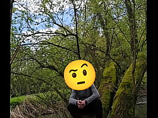 Outdoor wanking at the river, almost caught