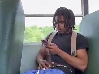 Black refugee in train cums