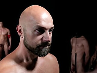 Stable Master Adam Snow working his ass off at The Stud Farm&excl; Three stallions Jordan Starr&comma; Evan Jordie and Taylor Reign fuck gimps&excl;