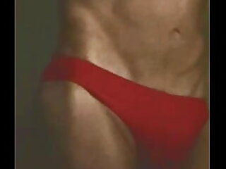 Stretching on Stool in Red Briefs - v&period;1 Close View