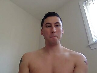 Horny Asian white guy jerks off his dick at home