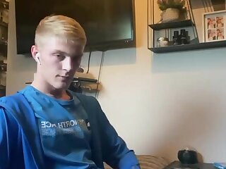 Cute blond Boy plays with his Huge Dick